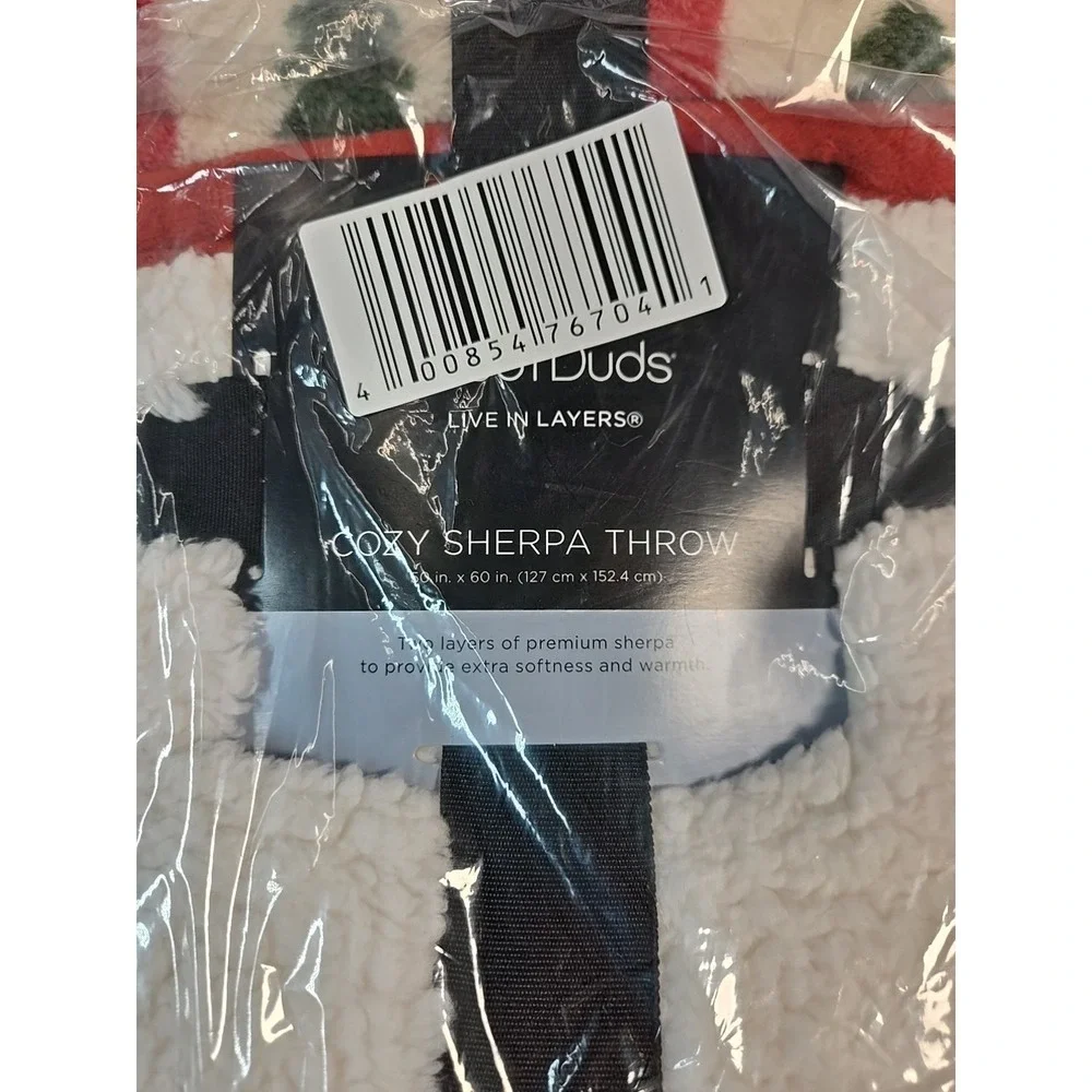 Cuddl Duds Christmas Trees Plaid White Throw Faux Sherpa 50 x 60 New‎ Cozy